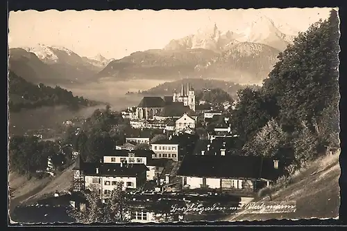 AK Berchtesgaden, Ortsansicht mit Watzmann aus der Vogelschau