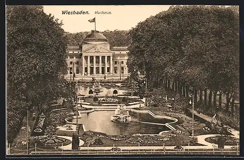 AK Wiesbaden, Kurhaus mit Anlagen aus der Vogelschau