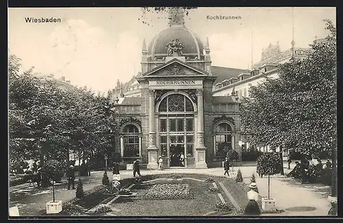 AK Wiesbaden, Kochbrunnen mit Anlage