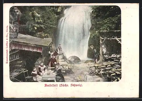 AK Amselfall /Sächs. Schweiz, Gasthaus am Amselfall, Garten