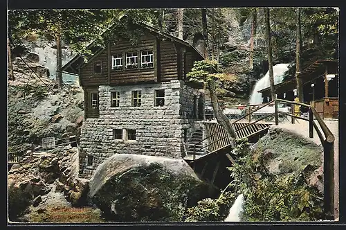 AK Amselfall /Sächs. Schweiz, Gasthaus am Amselfall