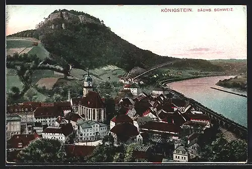 AK Königstein /Sa., Ortsansicht aus der Vogelschau