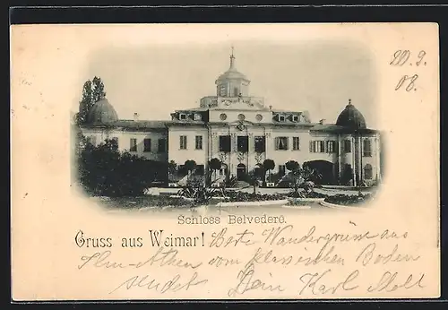 AK Weimar / Thüringen, Schloss Belvedere mit Anlagen