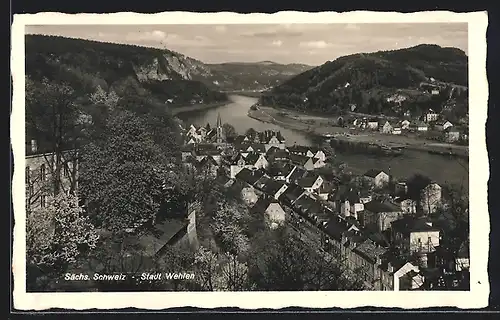 AK Stadt Wehlen /Sächs. Schweiz, Gesamtansicht aus der Vogelschau