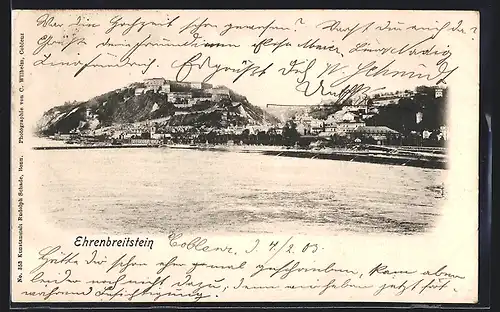 AK Coblenz, Ehrenbreitstein vom Wasser aus