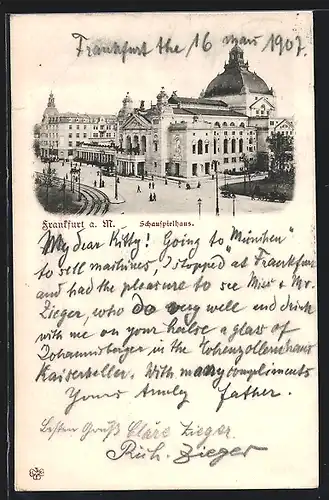 AK Frankfurt a. M., Strassenpartie am Schauspielhaus