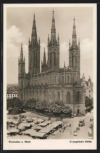 AK Wiesbaden a. Rhein, Evangelische Kirche und Markt