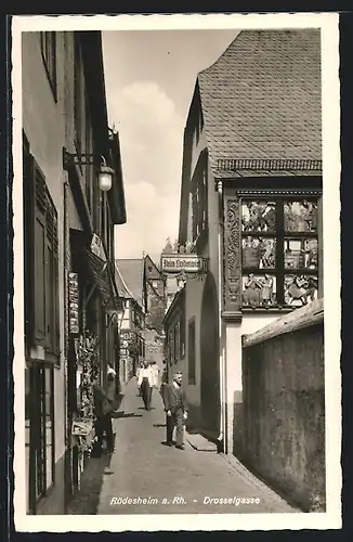 AK Rüdesheim am Rhein, Drosselgasse mit der Gastwirtschaft Beim Lindenwirt