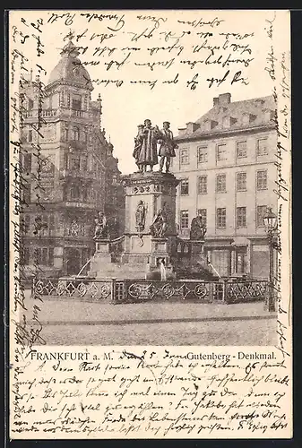 AK Frankfurt a. M., Am Gutenberg-Denkmal