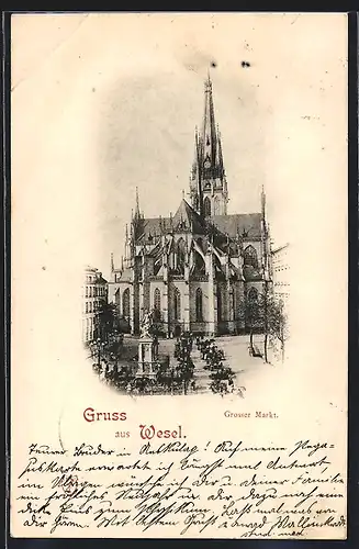 AK Wesel / Rhein, Grosser Markt mit Kirche