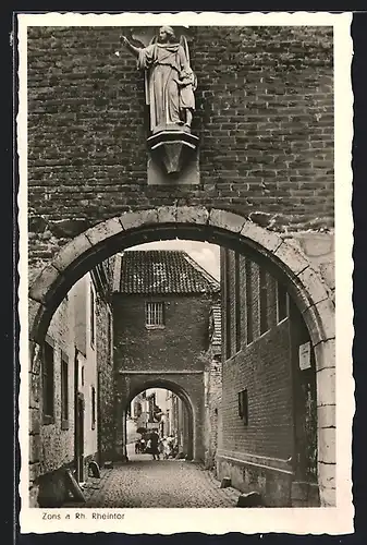 AK Zons a. Rh., Strassenpartie am Rheintor