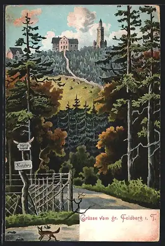 Künstler-AK Feldberg i. T., Fuchstanz mit Fuchs