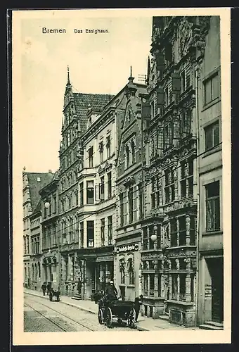 AK Bremen, Partie am Essighaus, Pferdekutsche