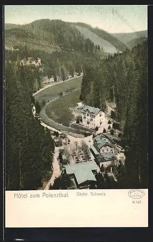AK Polenztal, Ansicht des Hotels und Umgebung