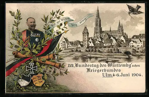 Lithographie Ganzsache PP27C47: Ulm / Donau, XVII. Bundestag des Württemberg`schen Kriegerbundes 4.-6. Juni 1904