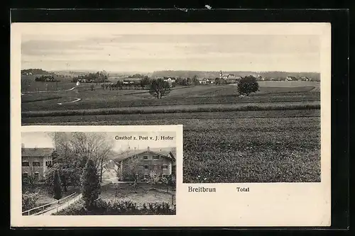 AK Breitbrunn bei Rosenheim, Gasthof zur Post J. Hofer, Totalansicht aus der Ferne