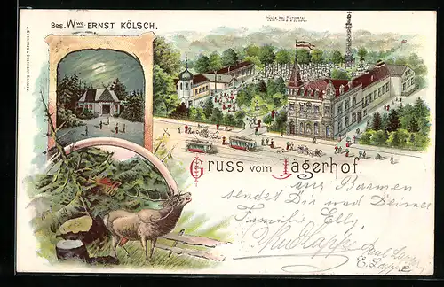 Lithographie Barmen, Gasthaus Jägerhof von Wwe. Ernst Kölsch