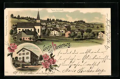 Lithographie Vorderburg / Allgäu, Handlung von Peter Gehring, Totalansicht