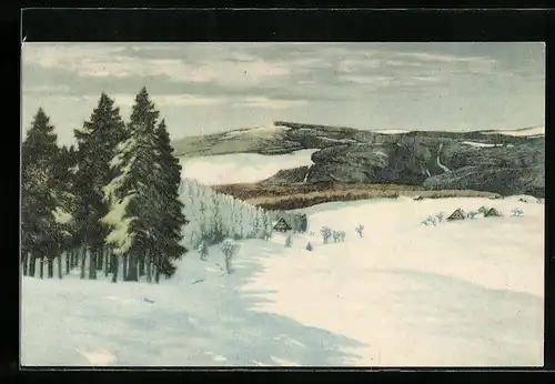 Künstler-AK Friedrich Iwan: Kleinaupa, winterliche Ansicht des Ortes