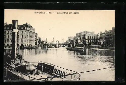 AK Königsberg i. Pr., Hafenpartie mit Börse