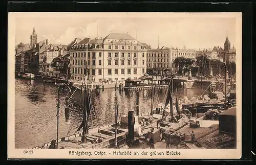AK Königsberg, Hafenbild an der grünen Brücke