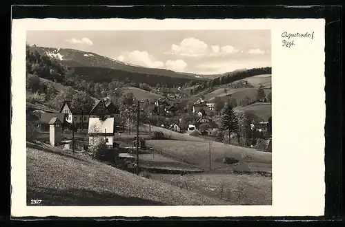 AK Agnetendorf im Riesengebirge, Ortsansicht mit der Schneegrubenbaude und dem Reifträger