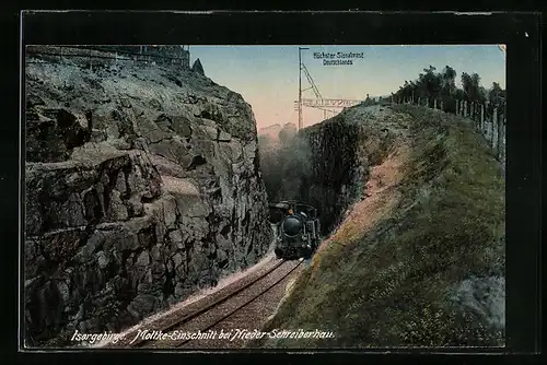 AK Nieder-Schreiberhau, Bergbahn im Moltke-Einschnitt, Isergebirge