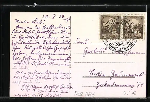 AK Breslau, Jahrhunderthalle mit Pergola, Flughafenpartie mit Stempel