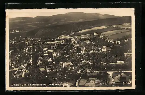 AK Bad Altheide, Ortsansicht mit Ochsenberg vom Flugzeug aus