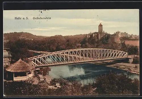 AK Halle a. S., Giebichenstein, Flusspartie mit Brücke