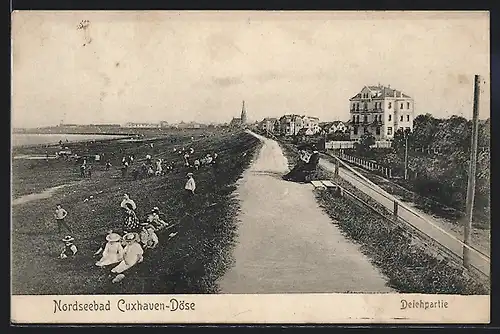 AK Nordseebad Cuxhaven-Döse, Deichpartie mit Blick zum Centralhotel