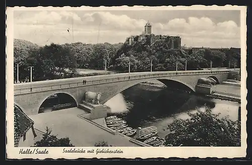 AK Halle /Saale, Saalebrücke mit Giebichenstein