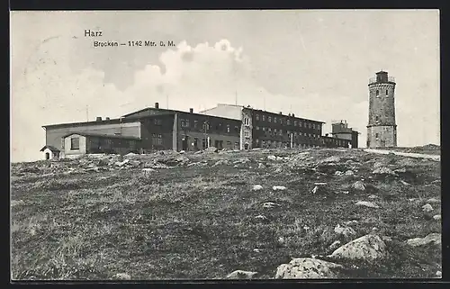 AK Brocken / Harz, Brocken-Hotel und Aussichtsturm