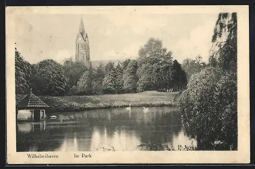 AK Wilhelmshaven, Parkteich, Blick zur Kirche