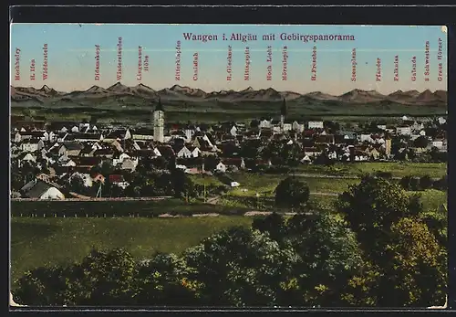 AK Wangen / Allgäu, Ortsansicht mit Gebirgspanorama