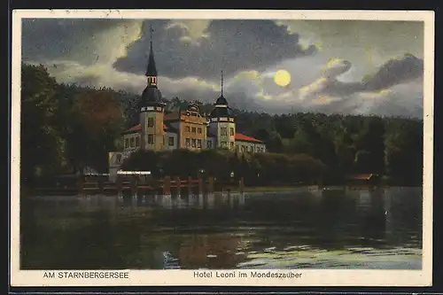 AK Berg / Starnberger See, Hotel Leoni im Mondschein