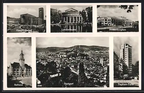 AK Stuttgart, Hauptbahnhof, Tagblatt-Turm, Hindenburgbau