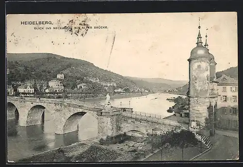 AK Heidelberg, Blick ins Neckartal mit alter Brücke