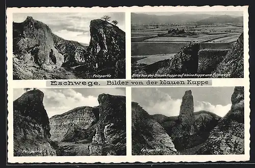 AK Eschwege, Blaue Kuppe, Felspartie, Blick auf kleine Kuppe und Eschwege