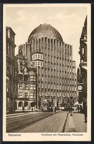 AK Hannover, Hochhaus mit Planetarium, Goseriede