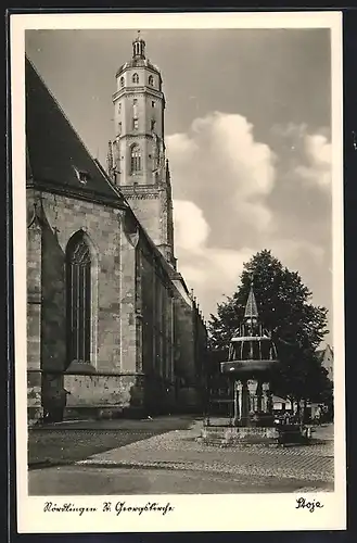 AK Nördlingen, St. Georgskirche und Brunnen
