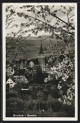 AK Grunbach i. Remstal, Ortsansicht mit Kirche