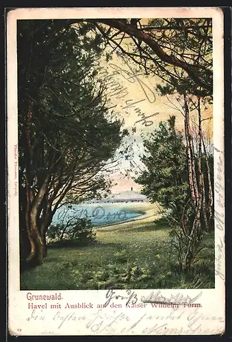 AK Berlin-Grunewald, Havel mit Ausblick auf den Kaiser Wilhelm Turm