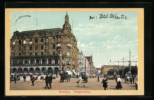 AK Hamburg, Jungfernstieg mit Hotel Atlantic, Strassenbahn