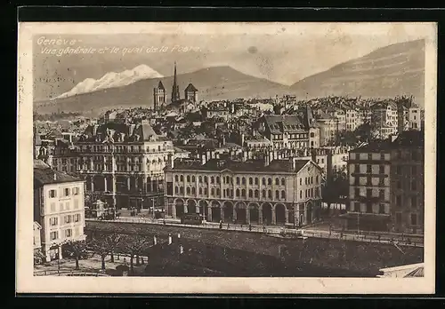 AK Genève, Vue gènèrale etle quai de la Poste, Strassenbahn