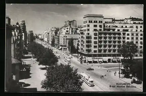 AK Bucuresti, B-dul Nicolae Balcescu, Strassenbahn
