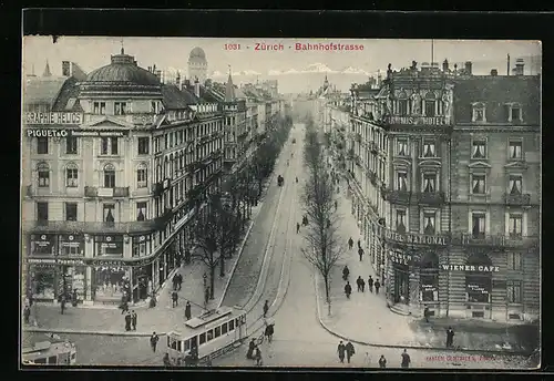 AK Zürich, Strassenbahn in der Bahnhofstrasse