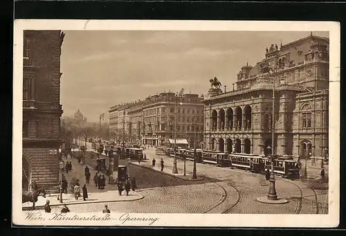 AK Wien, Strassenbahnen im Kärntnerstrasse-Opernring