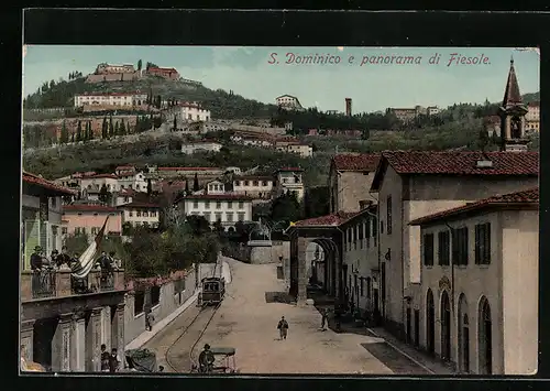 AK Firenze, Contorni-, Panorama di Fiesole da S. Domenico, Strassenbahn