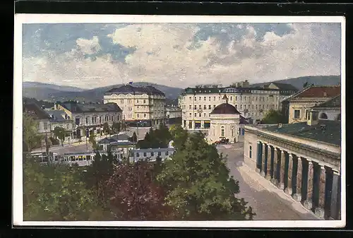 Künstler-AK Baden, Strassenbahn auf dem Josefsplatz